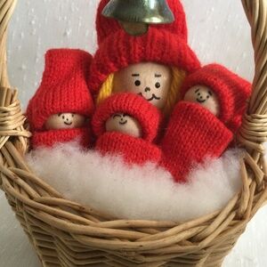 Ljungstroms Sweden Handmade Mom Children Triplets Snow Basket Working Bell
